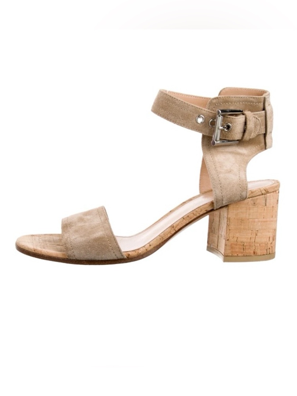 Gianvito Rossi Suede Ankle-Strap Block Heels in Cork